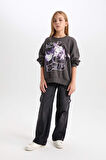 DeFacto Kız Çocuk Wednesday Oversize Geniş Kalıp Bisiklet Yaka Sweatshirt D6063A824WNAR227