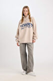 DeFacto Coool Oversize Geniş Kalıp Yarım Fermuarlı Baskılı Kalın Sweatshirt D7565AX24WNBG701