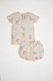 Kız Bebek Pijama Takımı Dinazor Baskılı Kısa Kollu Penye Üst Beli Lastikli Şort