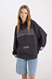 DeFacto Harvard University Oversize Geniş Kalıp Kapüşonlu Cepli Kalın Sweatshirt D7000AX24WNAR191