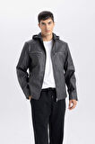 DeFacto Slim Fit Suni Deri Mont Dar Kesim Kapüşonlu Fermuarlı R2523AZ25SPAR110