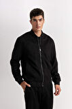 Slim Fit Süet Bomber Mont Ceket Dar Kesim Kolej Yaka Fermuarlı Çift Cepli Mevsimlik Hafif 