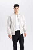 Slim Fit Süet Bomber Mont Ceket Dar Kesim Kolej Yaka Fermuarlı Çift Cepli Mevsimlik Hafif 