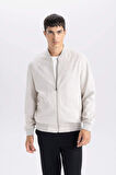Slim Fit Süet Bomber Mont Ceket Dar Kesim Kolej Yaka Fermuarlı Çift Cepli Mevsimlik Hafif 