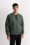 DeFacto Slim Fit Bomber Mont Ceket Kolej Yaka Dar Kesim Fermuarlı Çift Cepli Mevsimlik Hafif D7319AX25SPGN498