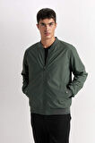 DeFacto Slim Fit Bomber Mont Ceket Kolej Yaka Dar Kesim Fermuarlı Çift Cepli Mevsimlik Hafif D7319AX25SPGN498