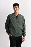 DeFacto Slim Fit Bomber Mont Ceket Kolej Yaka Dar Kesim Fermuarlı Çift Cepli Mevsimlik Hafif D7319AX25SPGN498