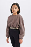DeFacto Kız Çocuk Crop Bisiklet YakaBaskılı İçi Yumuşak Tüylü Sweatshirt D6186A824WNBN570