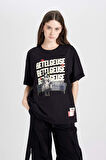 Coool Beetlejuice Oversize Fit Bisiklet Yaka Baskılı Kısa Kollu Tişört
