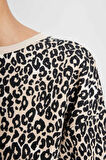 DeFacto Boxy Fit Bisiklet Yaka Leopar Desenli Kalın Sweatshirt D8722AX24WNBG159