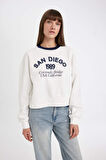 DeFacto Boxy Fit Bisiklet Yaka Baskılı Kalın Sweatshirt D8723AX24WNER105