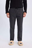 DeFacto Regular Fit Pijama Takımı Bisiklet Yaka Uzun Kollu Üst Kareli Uzun Alt C6124AX24CWBK81