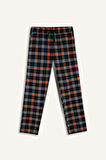 DeFacto Regular Fit Pijama Takımı Bisiklet Yaka Basic Düz Uzun Kollu Üst Kareli Uzun Alt C6122AX24WNBK81