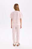 DeFacto Kız Çocuk Pijama Takımı Kalp Desenli Kısa Kollu Üst Uzun Alt D8197A8NSER99