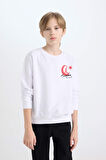 DeFacto Erkek Çocuk Beyaz Bisiklet Yaka Atatürk Baskılı Nakışlı Sweatshirt D8200A824WNWT34