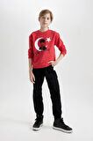 DeFacto Erkek Çocuk Bisiklet Yaka Atatürk Baskılı Kırmızı Sweatshirt D8199A824WNRD117