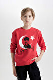 DeFacto Erkek Çocuk Bisiklet Yaka Atatürk Baskılı Kırmızı Sweatshirt D8199A824WNRD117
