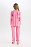 DeFacto Kız Çocuk Pijama Takımı Baskılı Uzun Kollu Üst Uzun Alt D8586A8NSPN40