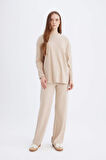 DeFacto Regular Beli Lastikli Basic Düz Fit Fitilli Kaşkorse Geniş Paça Pantolon D7437AX24WNBG775