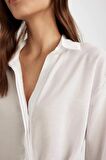 DeFacto Oversize Fit Kaçık Yaka Uzun Kollu Gömlek C4525AX24SMWT34