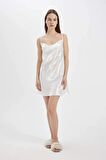 DeFacto Regular Fit Degaje Yaka Bride Saten Gecelik-Fall in Love A8536AX24SMWT46