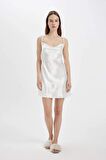 DeFacto Regular Fit Degaje Yaka Bride Saten Gecelik-Fall in Love A8536AX24SMWT46
