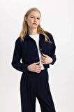 DeFacto Crop Gömlek Yaka Basic Düz Blazer Ceket C3832AX24SMNV28