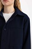 DeFacto Crop Gömlek Yaka Basic Düz Blazer Ceket C3832AX24SMNV28