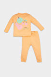 Kız Bebek Pijama Takım  Penye 4'lü Meyve Desenli Uzun Kollu Üst Beli Lastikli Uzun Alt