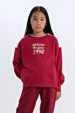 DeFacto Kız Çocuk Relax Fit Bisiklet Yaka Baskılı İçi Yumuşak Tüylü Sweatshirt D4274A824WNBR196