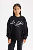 DeFacto Kız Çocuk Oversize Geniş Kalıp Bisiklet Yaka Baskılı Sweatshirt D4381A824WNBK81