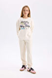 DeFacto Kız Çocuk Oversize Geniş Kalıp Bisiklet Yaka Baskılı İçi Yumuşak Tüylü Sweatshirt D4297A824WNER233