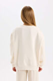 DeFacto Kız Çocuk Oversize Geniş Kalıp Bisiklet Yaka Baskılı İçi Yumuşak Tüylü Sweatshirt D4297A824WNER233