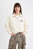 DeFacto Regular Fit Baskılı Yarım Fermuarlı Dik Yaka Kalın Sweatshirt D5298AX24AUBG759