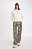 DeFacto Regular Fit Baskılı Yarım Fermuarlı Dik Yaka Kalın Sweatshirt D5298AX24AUBG759