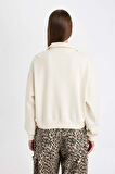 DeFacto Regular Fit Baskılı Yarım Fermuarlı Dik Yaka Kalın Sweatshirt D5298AX24AUBG759