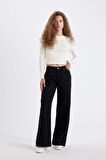 DeFacto Wide Leg Kışlık Gabardin Siyah Pantolon Geniş Bol Paça Normal Bel Basic Düz D3766AX24AUBK27