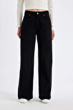 DeFacto Wide Leg Kışlık Gabardin Siyah Pantolon Geniş Bol Paça Normal Bel Basic Düz D3766AX24AUBK27