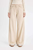 DeFacto Gabardin Bej Pantolon Wide Leg Geniş Bol Paça Normal Bel Basic Düz D3766AX24AUBG743