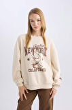 Coool Oversize Fit Bisiklet Yaka Baskılı Kalın Kumaş Sweatshirt