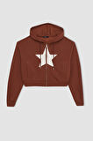 DeFacto Coool Loose Fit Kapüşonlu Baskılı Kalın Kanguru Cepli Fermuarlı Sweatshirt D5317AX24AUBN319