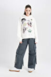 DeFacto Coool PowerPuff Girls Oversize Geniş Kalıp Kapüşonlu Baskılı Kalın Sweatshirt D4846AX24WNWT32