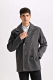 Slim Fit Dar Kesim Smokin Yaka Düğmeli Parka
