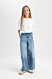DeFacto Kız Çocuk Wide Leg Kargo Cepli Geniş Bol Paça Jean Pantolon D4689A824AUNM63