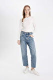 DeFacto Baggy Fit Yüksek Bel Katlamalı Paça Bilek Boy Jean Yıkamalı Pantolon D5442AX24AUNM34
