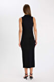 DeFacto Bodycon Vücudu Saran Basic Düz Yarım Balıkçı Yaka Kolsuz Maxi Siyah Elbise D5067AX24AUBK81
