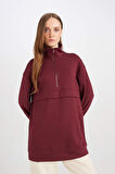 DeFacto Yarım Fermuarlı Dik Yaka Basic Düz Sweatshirt Tunik D1615AX24AUBR98