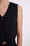 DeFacto Regular Fit V Yaka Modal Blazer Yelek D4041AX24HSBK27