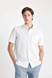 DeFacto Regular Fit Yazlık Keten Karışımlı Polo Yaka Kısa Kollu Beyaz Gömlek D4498AX24SMWT34