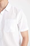 DeFacto Regular Fit Yazlık Keten Karışımlı Polo Yaka Kısa Kollu Beyaz Gömlek D4498AX24SMWT34